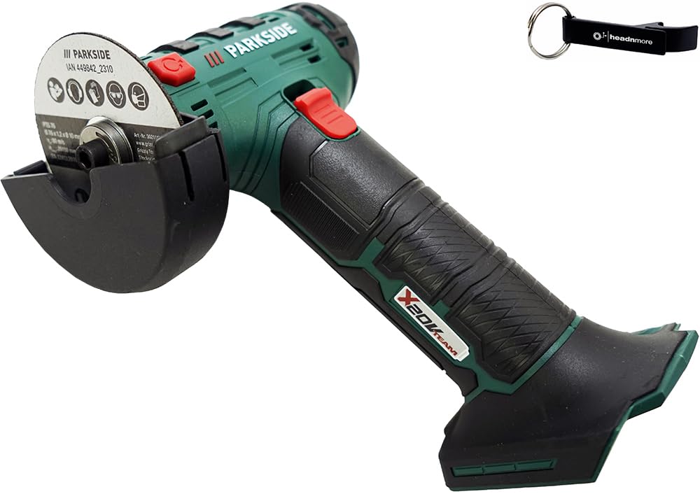 HEADNMORE Bundle Parkside PWSAM 20-Li - Amoladora angular con batería (20 V, sin batería) + llavero HEADNMORE