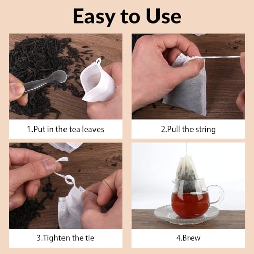 300 Pcs Disposable Tea Bags for Loose Leaf Tea, Unbleached Food-grade Tea Filter Sachets with Drawstring, Empty Tea Infuser Bag for Coffee, Herbs, Spices (3.54" x 2.75")