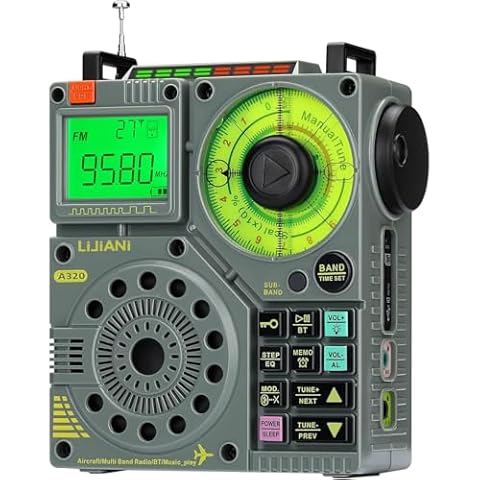 Portable Shortwave Radio AIR/VHF/AM/FM/Weather 6-Bands Receiver with Bluetooth/TF Card,Flashlight,Digital Recording, Alarm Clock,Powered by 2000mah Battery,Super Bass/EQ,Type-C Jack A320 Cover