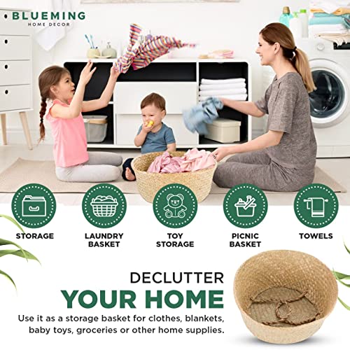 Blueming Home Decor Plant Baskets – Large Seagrass Plant Pot For Tall Indoor Plants, Woven Wicker Basket Planter For Boho Decor, Decorative Rattan Basket (Black, 10-11 Inch) #TOP4