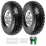Parts Camp 4.10/3.50-4 tire replacement gorilla cart tires 10' Flat-Free Solid Tires and Wheels hand truck tires dolly tires wagon wheels With 5/8' Bearings 2.15' Offset Hub 2Pack