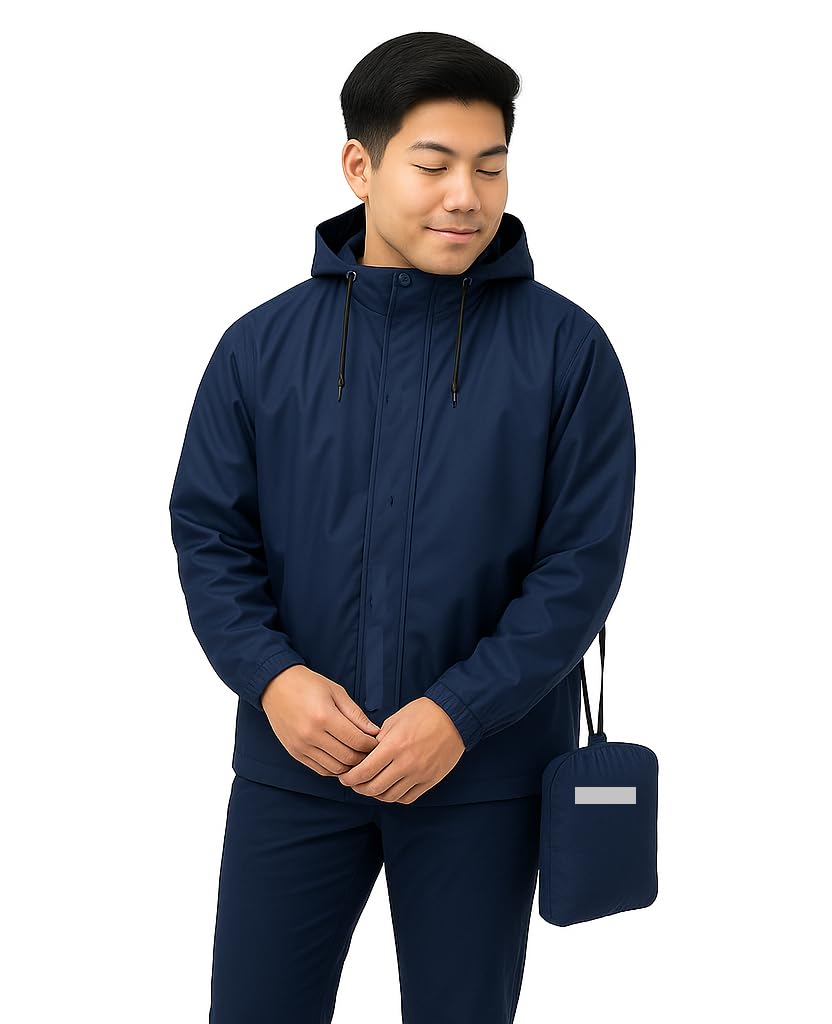 waterproof raincoat for men | lightweight & durable rain jacket with hood | windproof & breathable | travel-friendly, bike & motorcycle use | full-length protection | bl11