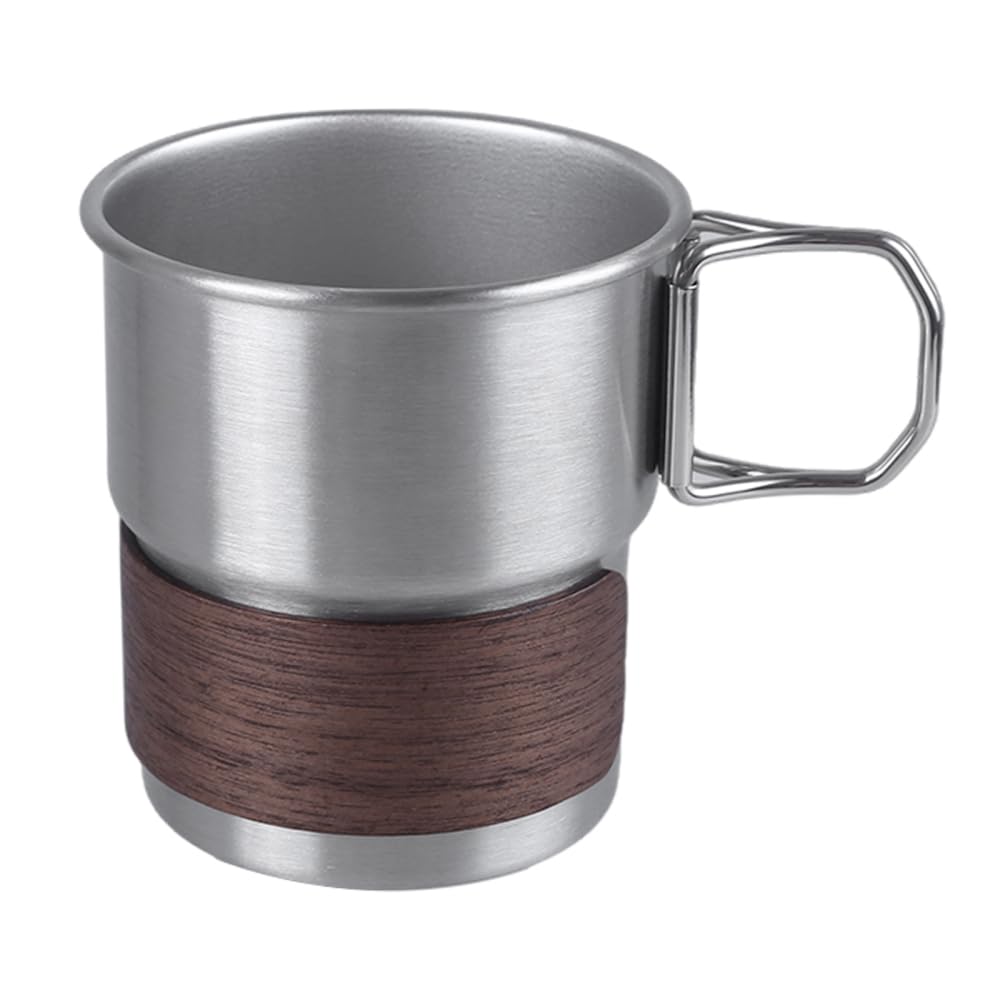 Tasse de camping en acier inoxydable 304 MiOYOOW 290 ml avec manche bois