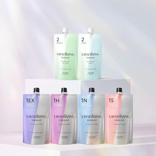 Japanese Hair Rebonding Straightening Permanent Crystallizing Straight Hair Straightener (1EX) 13.52Floz + Neutralizing Cream (2) 13.52Floz For Very Resistant Hair Including Hair Brush