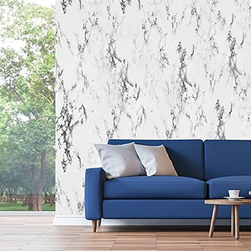 FENTIS Marble Effect Wallpaper Sticky Back Plastic White and Grey Self-Adhesive Gloss Sticker Glitter Contact Paper Vinyl Film Waterproof Easy to Remove Roll for Kitchen Countertop Furniture 40x300cm