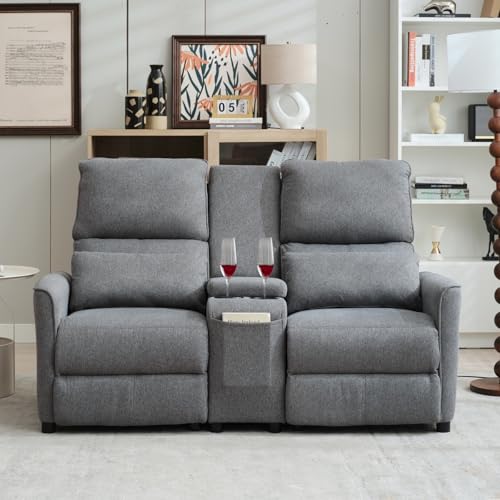 Sillón reclinable doble gris con consola moderna miniatura 2