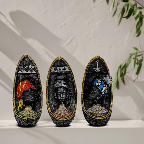 Image of Vibrant Beautiful Finish Uniquely Hand Crafted Home Decor African Tribal Women Art Piece (African Face Lady Set of 3)