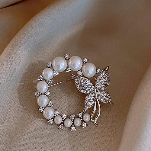 Image of GBAHFY Butterfly Pearl Brooch Gold Elegant Bridal Vintage Style Pins Wedding Banquet Anniversary Brooch for Women