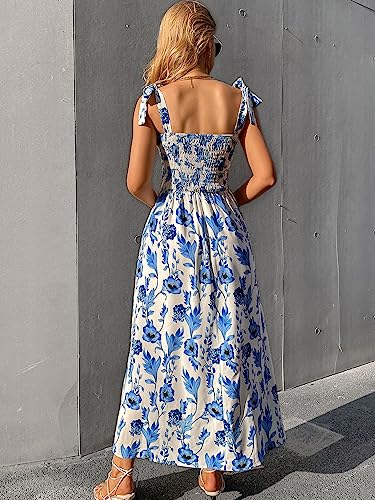 MakeMeChic Women's Fall Floral Dresses 2025 Beach Vacation Casual Blue and White Long Maxi Sundresses2