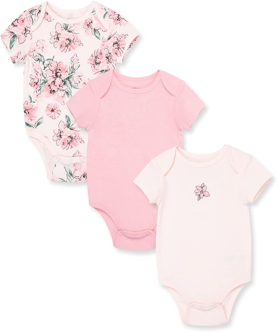 Little Me Clothes for Baby Girls’ 3-Pack 100% Cotton Bodysuits with Full Snap Closures, Baby Essentials, Newborn to 9 Months
