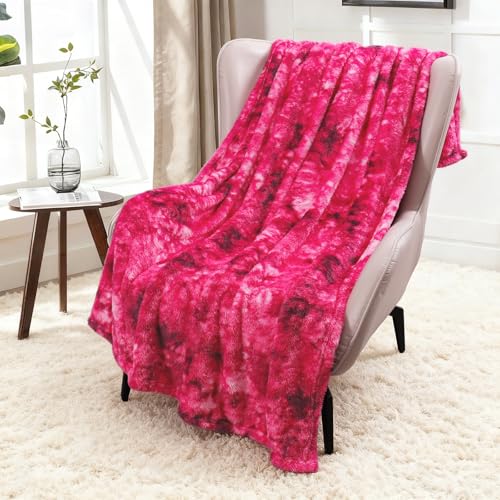 Image of Exclusivo Mezcla Plush Fuzzy Fleece Throw Blanket Extra Large, Super Soft, Fluffy and Warm Blankets for Couch, Bed, Suitable for All Seasons (50x70 Inches, Tie Hot Pink)