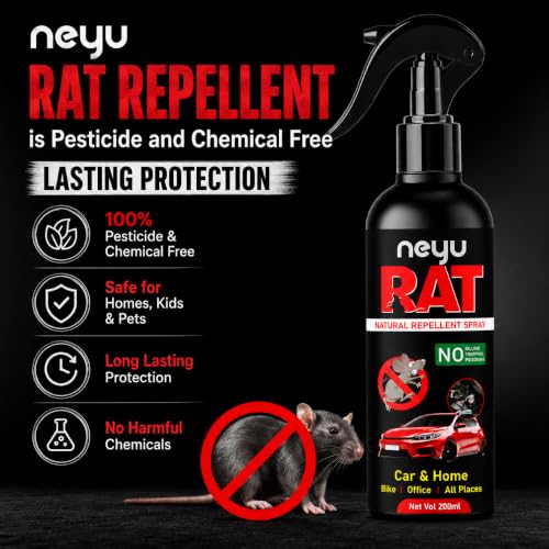 Image of NEYU Rat Repellent Spray for Car Engine & Wiring | Anti Rat Spray for Car, Bike & Home | Mouse & Rodent Protection | Natural Herbal Formula | Non Toxic | Chemical Free | 200ml (1 Piece)