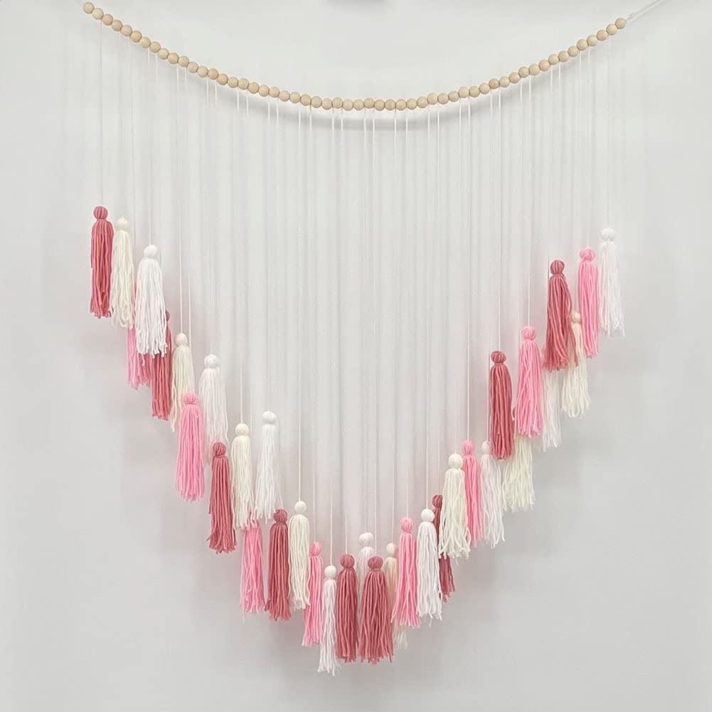 Coucou Macrame Wall Hanging Large Macrame Tassel Wall Decor with Wood Beads, Bohemian Wall Decor for Bedroom Living Room Nursery Decor 41" x 31''