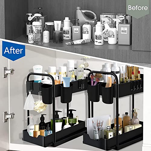 YIFOV Under Sink Storage Kitchen Organiser, 2 Tier Under Sink Shelf with Slide Out Drawer, Multi-Purpose Under Sink Bathroom Storage Rack for Countertop Laundry -Black - Image 3