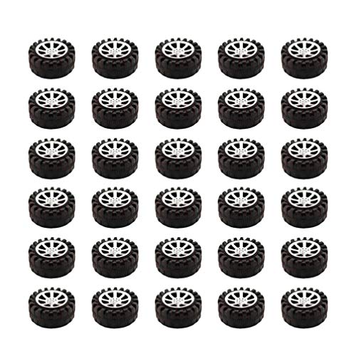 EXCEART Handmade Car Crafts Supplies 30pcs 4.2cm Plastic Toy Wheels DIY Wheel Toys for Car