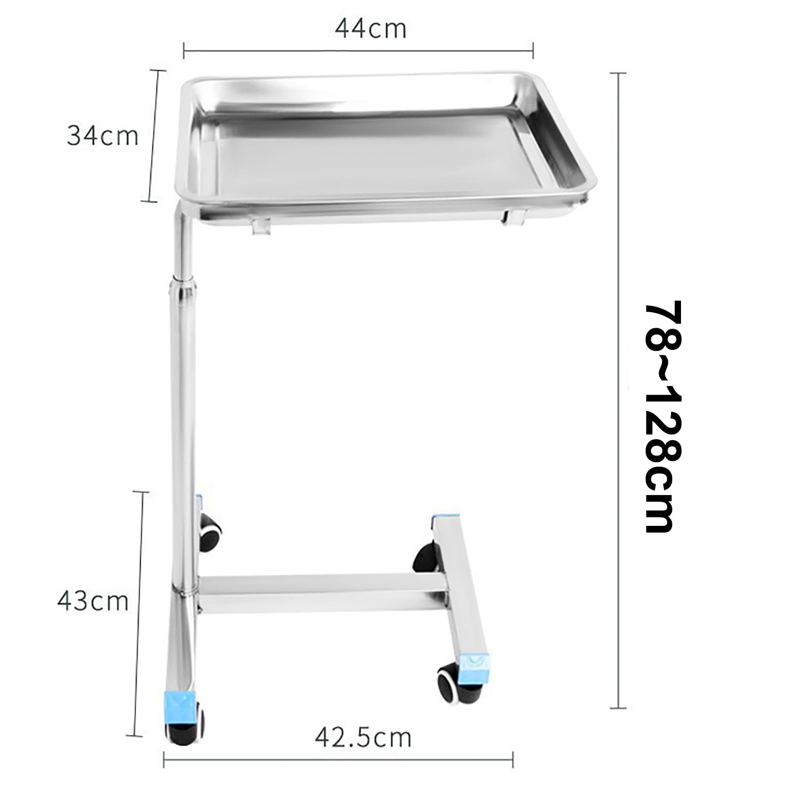 Medyczny wózek laboratoryjny, mobilny stojak ze stali nierdzewnej z podstawą typu H, regulowana wysokość 78-128 cm, kółka 360°, obsługuje 15-25 kg, dużo miejsca do przechowywania