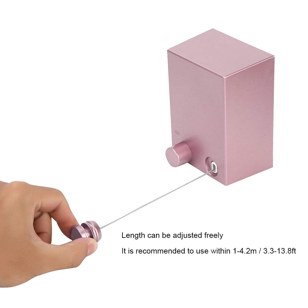 Filo stendibiancheria retrattile, 4,2 m, per esterno/interno, regolabile, con guscio in ABS, in acciaio inox, può supportare fino a 20 kg (rosa)