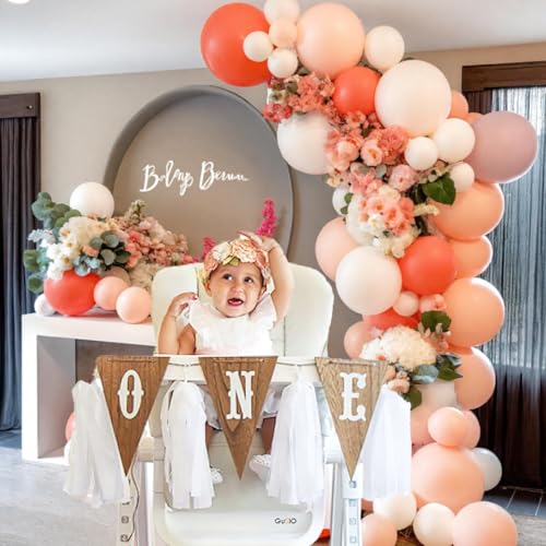 Image of Pink and Coral Red Balloon Garland Arch Kit, Ivory White Maca Orange Latex Balloons Arch Kit for Mother's Day Wedding Engagement Anniversary Birthday Baby Shower Party Decoration Supplies