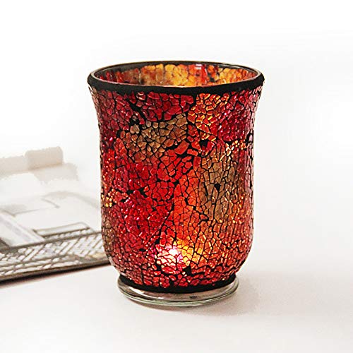 Two-Piece Orange Red Mosaic Glass Tea Light Candle Holder Ball And Wind Lantern Shape Votive Candleholder Romantic Handmade Gifts Christmas Candlestick Holders Home Decor Wedding Party Table Decor #TOP4