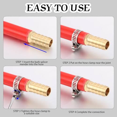 Yaocom XIE-YAOCOM-120 12Pcs Brass Hose Barb Union Fitting Barb Splicer Mender Joiner Hose Fitting With 18Pcs Stainless Steel Pipe Hose Clamp thumb #2