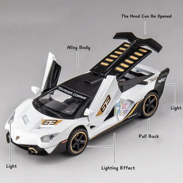 Image of Metal Pull Back Diecast Car 1:32 Lamborghini Sc18 Alston Pull Back Car Model With Sound Light Boys Gifts Toys For Kids?Pack Of 1?, Multicolor