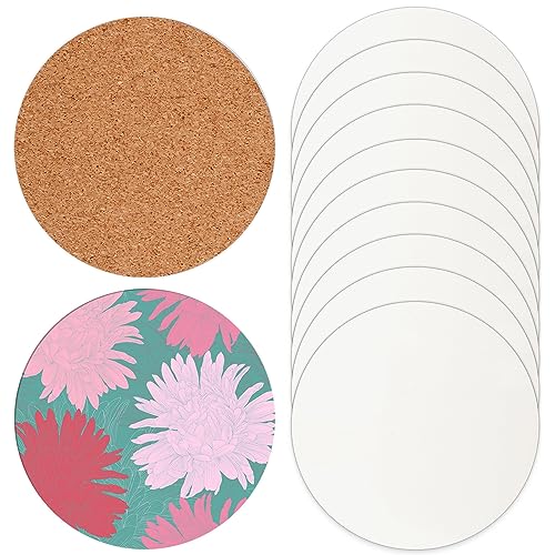 20 Piezas Posavasos Redondos de sublimación, 10,2x10,2cm Posavasos de Madera MDF Posavasos de Corcho de Sublimación para Manualidades de Bricolaje Pintura Decoración del Hogar