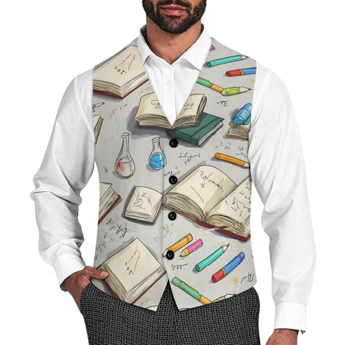 Book Pencil Men's Suit Vests Business Formal Dress Vest V-Neck Waistcoat for Wedding Casual