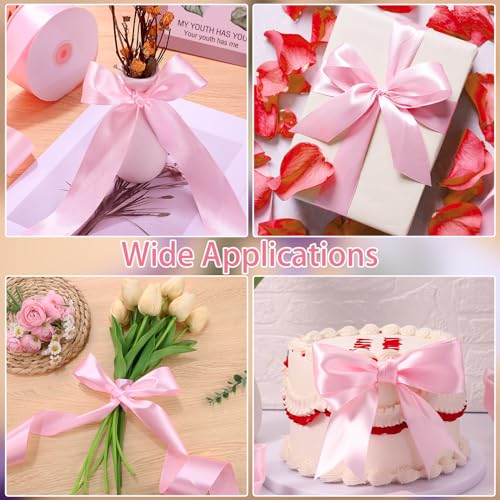 Image of woric Pink Satin Ribbon 1 1 /2 Inch 60 Yards Light Pink Bows Wedding Decor Ribbon for Bridal Baby Girl Shower Decor Flower Bouquet Handmade Roses Making Graduation Leis Necklace