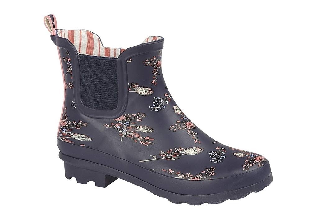 StormWellsLadies Womens Ankle Wellingtons Waterproof Navy Red Slip On W407C