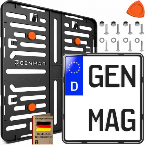 GENMAG® Kennzeichenhalter Motorrad 180x200 [Rahmenlos & Universal] Nummernschildhalterung Motorrad für Kennzeichen 180 x 200 | Kennzeichenhalterung Motorrad in Schwarz für Deutschland