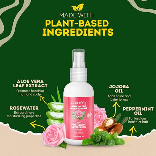 Image of Loc Spray - Locsanity Daily Moisturizing Rosewater & Peppermint Spray for Locs, Dreadlocks - Lightweight Frizz Control Hair & Scalp Moisturizer - Natural Loc Care (4 fl oz)