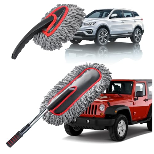 YeewayVeh Car Duster Kit, 2PCS Microfiber Exterior and Interior Scratch Free Car Duster Brush for Vehicles and Home Cleaning, Light Gray