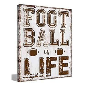 Football Is Life Canvas Wall Art Prints Decor for Home Boys Room College Dorm Office，Sport Themed Paintings Art Decor 11×14 Inches，Retro Rugby Ball Art Gifts for Football Player Football Fan Men Boys