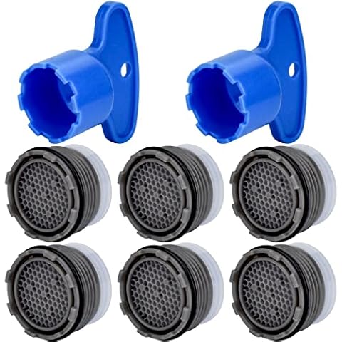6 Pieces Faucet Cache Aerators with Faucet Aerator Removal Tool 18.5 mm Water Saving Flow Restrictor Set Replacement Part for Bathroom or Kitchen Cover