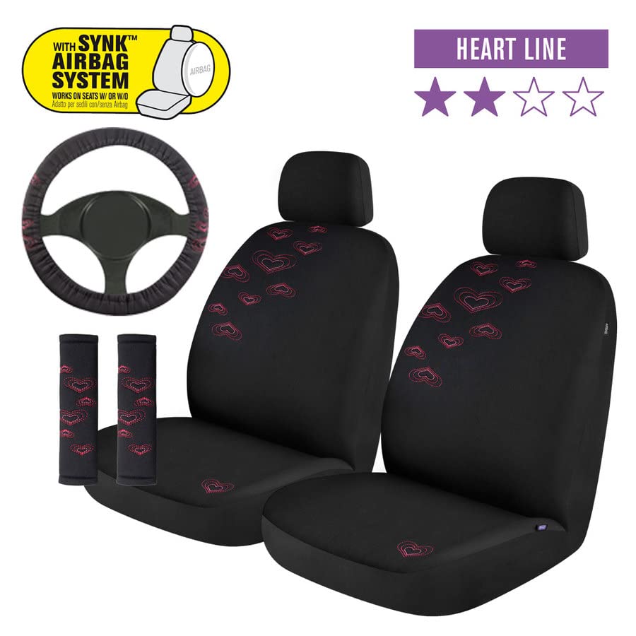 Norris Coprisedili Anteriori Universali per Auto/SUV, Set Completo con Coprivolante e Cuscinetti Cintura, Design Semipersonalizzato, Massima Protezione e Comfort, Facile Installazione, Lavabile 30°