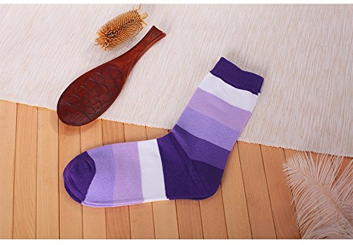ELFJOY 2 Pairs Men's Colorful Stripe Dress Sock Funny Fashion Cotton High Crew Socks2