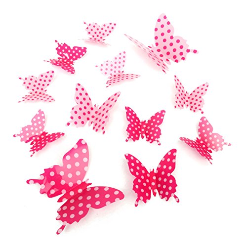 Image of Futaba 3D Butterfly Adhesive Wall Decoration Stickers - 12Pcs - Dotted Pink