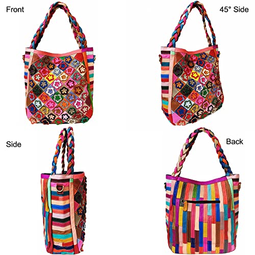 Bolso de mano de cuero genuino con diseño floral 3D para mujer miniatura 4