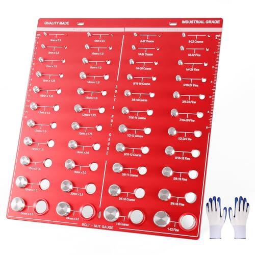 44 Nut and Bolt Thread Checker, Thread Checker Standard and Metric, Bolt and Nut Identifier Gauge, with Standard Inch and Centimeter Measurement Markers