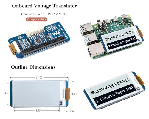 Image of 2.13inch E-Ink Display HAT V4 Version Compatible with Raspberry Pi 5 / 4B /3B+ /3B /2B /A+ /Zero W /Zero 2 W /Pico W /Pico 2WJetson Nano, 250x122 Pixel e-Paper HAT, SPI Interface, Support Partial Refresh