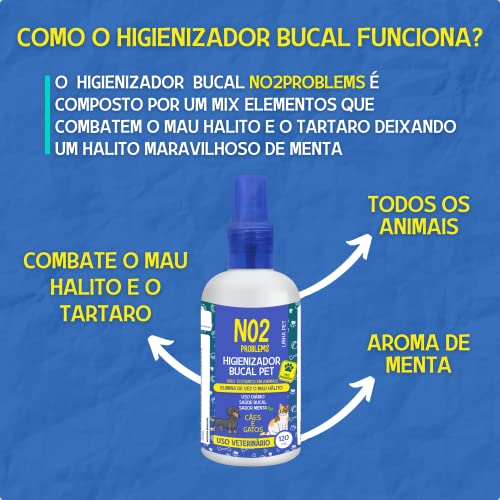 Higienizador Bucal 120mL NO2PROBLEMS Linha Pet Anti Tartaro Acaba Com Bafinho Solução Spray