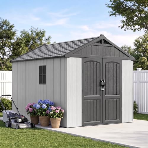 Image of Greesum 8x10 FT Resin Outdoor Storage Shed with Floor, Beige