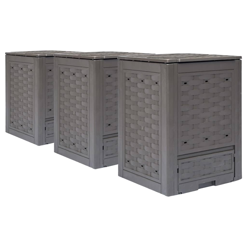 Composteurs de Jardin en Plastique rotin 3 pièces 60x60x83 cm 900 L pour Recyclage de déchets organiques Feuilles Herbe épluchures compostage extérieur Balcon Potager
