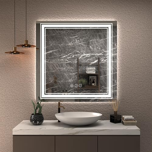 Golomo 36X36 Square Led Mirror For Bathroom, Dimmable Vanity Mirror With Lights, Backlit And Front Lighted Mirror For Wall, Anti-Fog, Shatterpoof #TOP11