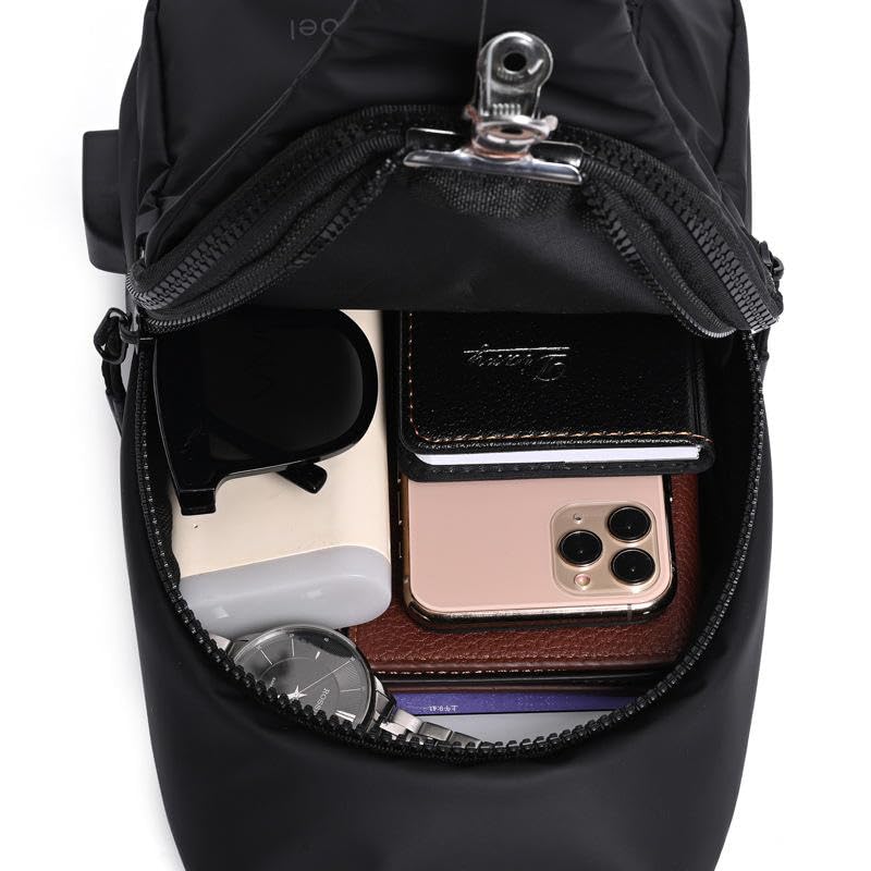 Image of WildHorn Nylon Sling Bag for Men & Women | Waterproof Chest Shoulder Bag with USB Charging Port | Compact Crossbody Bag for Phone, Wallet & Daily Essentials