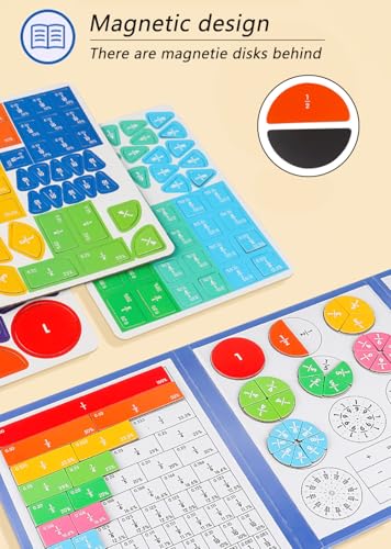 Image of Magnetic Fraction Educational Puzzle,Magnetic Fraction Tiles & Fraction Circles,Math Manipulatives for Elementary School, Montessori Fraction Manipulatives Learning Toys for Kids