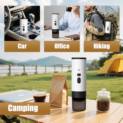 Image of Portable Coffee Maker Espresso Machine with 7800mAh Battery & Digital Display, Self-Heating Travel Coffee Maker for Camping, Car, USB-C Compatible with Ground Coffee & NS Capsules RV Hiking Office