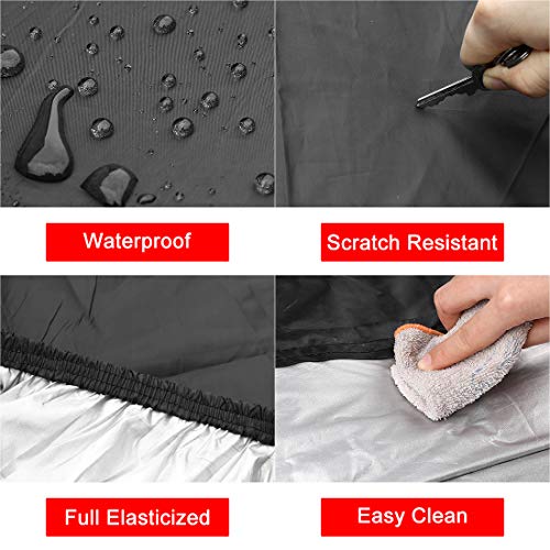 Image of uxcell 190T 450x175x150cm Black Car Cover Waterproof Breathable Scratch Rain Snow Heat Resistant with Driver Door Zipper Mirror Pocket and Reflective Strips
