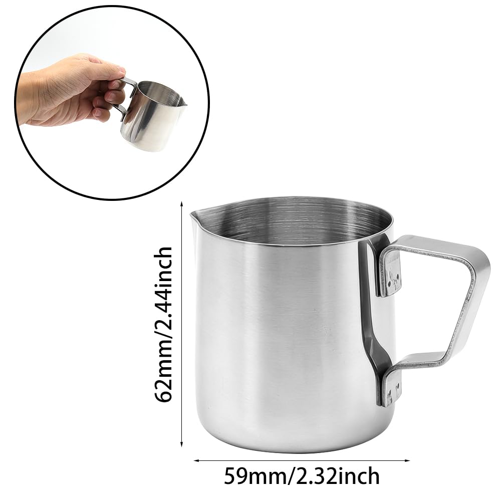 Juego de 2 jarras de leche de acero inoxidable 304, 150 ml, para la preparación de café latte, capuchino