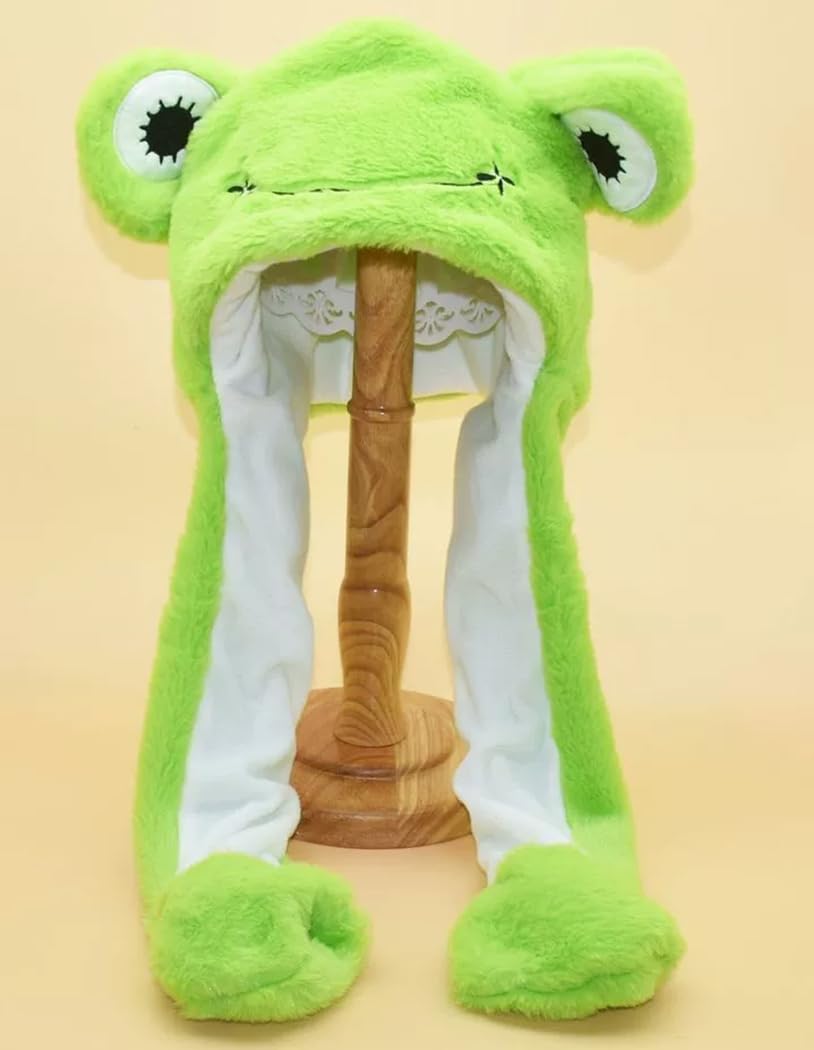 Naichuo Plush Animal Hat with Moving Jumping Ears Pop Up Beating Hat Movable Dancing Cap for Kids Adult(Frog) - Image 2